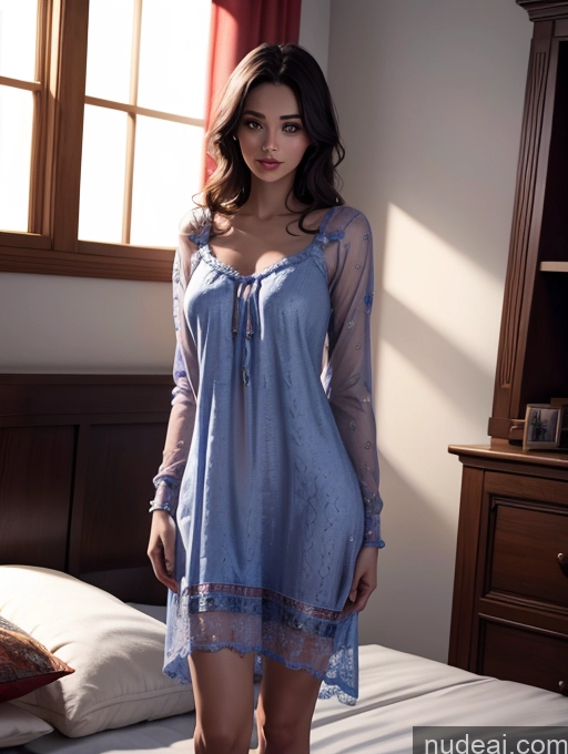 ai nude image of araffe woman in a blue dress standing on a bed pics of Woman Beautiful Indian Bedroom Nightgown Dark Lighting Detailed Alternative Bright Lighting 3d Front View