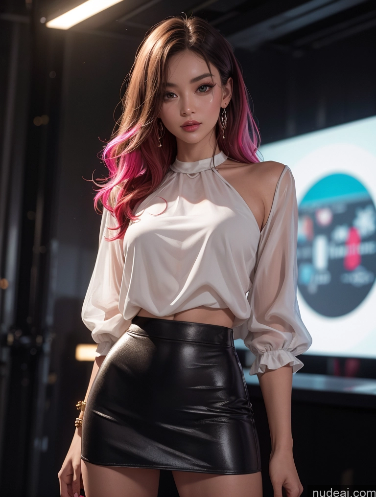 ai nude image of araffed asian woman in a white blouse and black leather skirt pics of Woman Beautiful Perfect Body Dark Lighting Bright Lighting Detailed Mini Skirt Blouse Jakarta