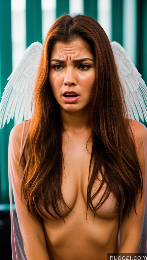 ai nude image of arafed woman with angel wings on her head sitting on a chair pics of Woman One Beautiful 20s Angry Ginger Long Hair Brazilian Party Front View Angel Transparent