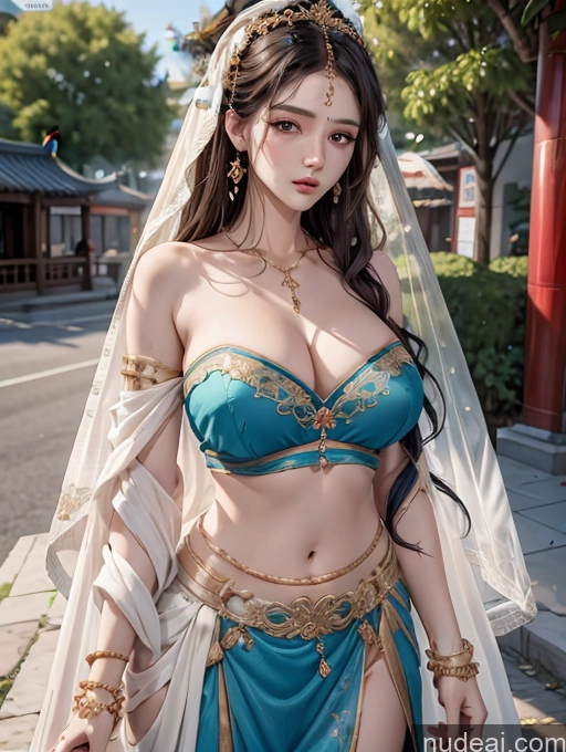 ai nude image of araffe woman in a blue dress and veil posing for a picture pics of Woman Busty Beautiful Chubby Street Detailed China Goddess Fashion