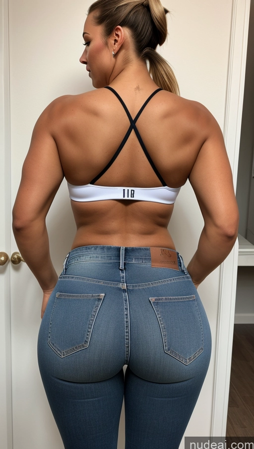 ai nude image of a close up of a woman in jeans with a white bra top pics of Athlete Big Ass Big Hips Jeans Ponytail