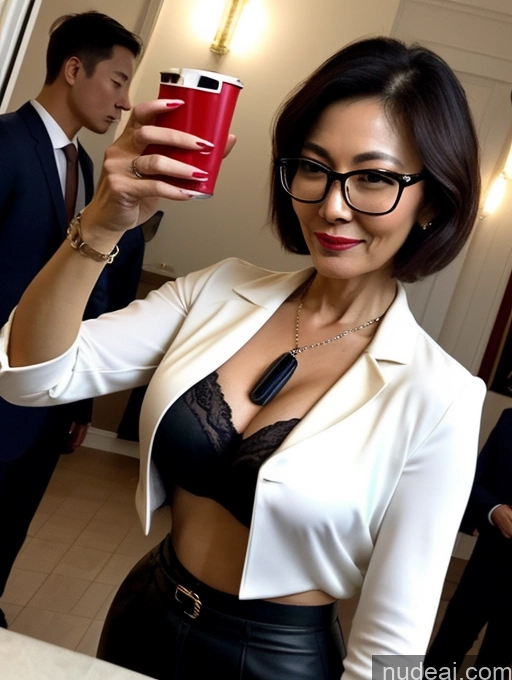 related ai porn images free for Milf Perfect Boobs Beautiful Glasses Perfect Body Pixie Chinese Mirror Selfie Party Blouse Bra Jacket Suit Cleavage Dark Lighting Detailed 50s