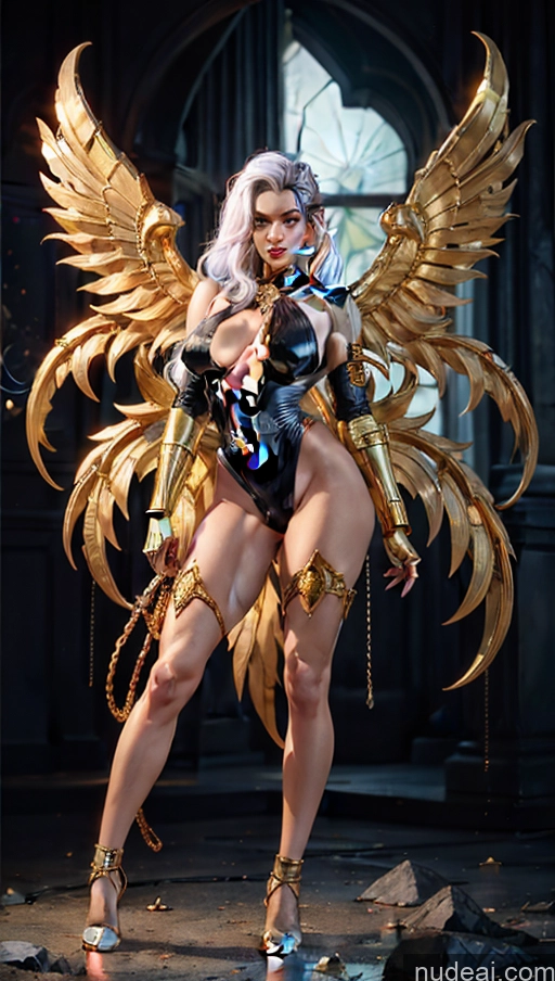 ai nude image of araffe dressed in a costume with wings and a sword pics of Bodybuilder Several Busty Muscular Abs Egyptian Fantasy Armor Black Cat Powering Up Dynamic View Gold Jewelry Surrealist Has Wings