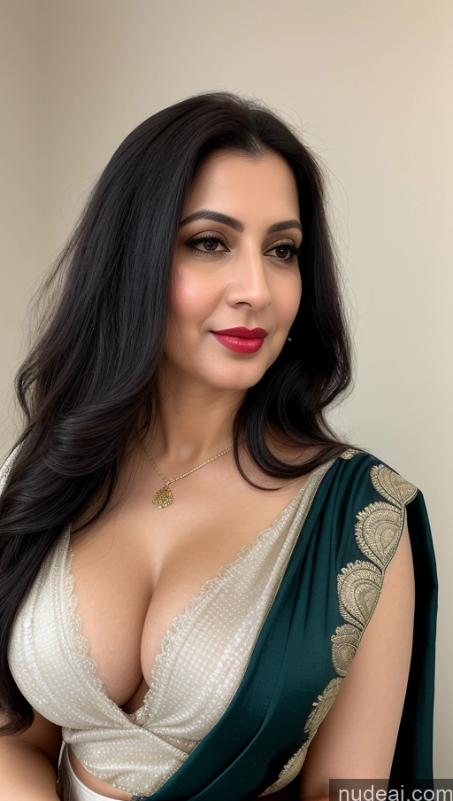 related ai porn images free for Woman One Beautiful Lipstick Fairer Skin 40s Black Hair Slicked Close-up View Detailed Blouse Sari Cleavage Busty Perfect Boobs Indian