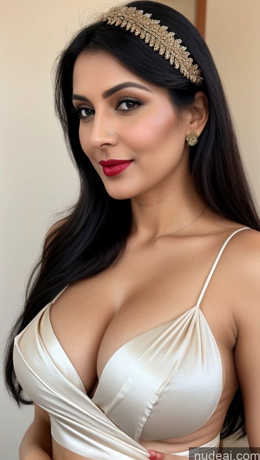 related ai porn images free for Woman One Beautiful Lipstick Fairer Skin Black Hair Slicked Close-up View Detailed Busty Perfect Boobs Indian Sari 50s Blouse Topless