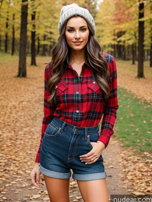 ai nude image of a woman in a red shirt and blue shorts posing for a picture pics of Model Several Small Tits Beautiful Lumberjack