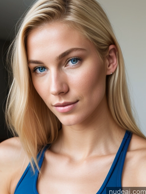 ai nude image of blond woman with blue eyes and a blue tank top posing for a picture pics of Woman 18 Perfect Body Sexy Face Blonde Scandinavian Skin Detail (beta) Tank Top