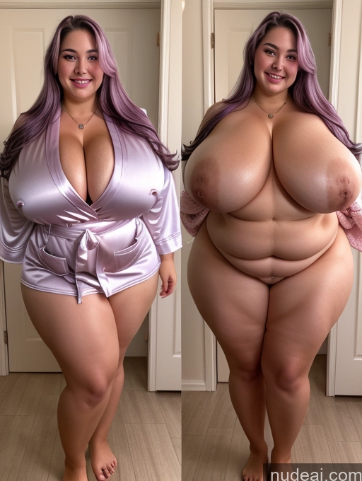 ai nude image of araffed woman with purple hair and big breasts posing for a picture pics of Sorority Busty Huge Boobs Beautiful Thick Chubby Fat 30s Happy Purple Hair Long Hair Filipina Bathrobe Satin Pearl Jewelry Jewelry Cleavage Onoff