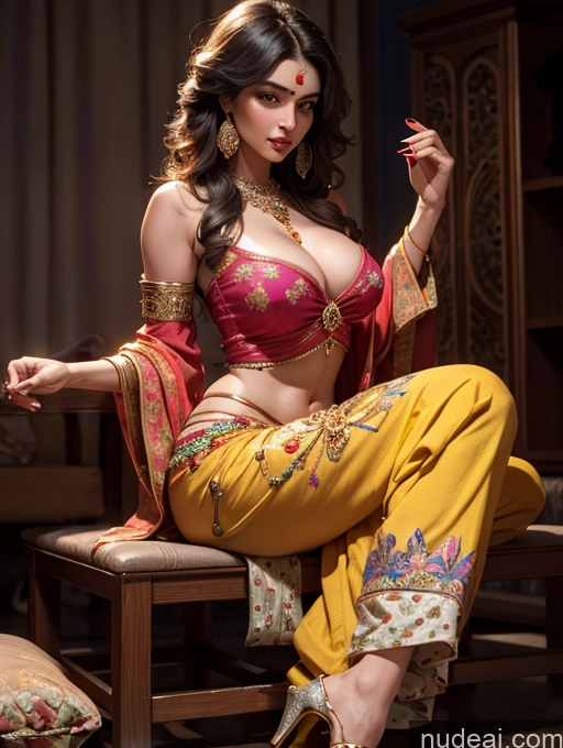 related ai porn images free for Woman Busty Beautiful Indian Blouse Harem Pants High Heels Bright Lighting Dark Lighting Detailed