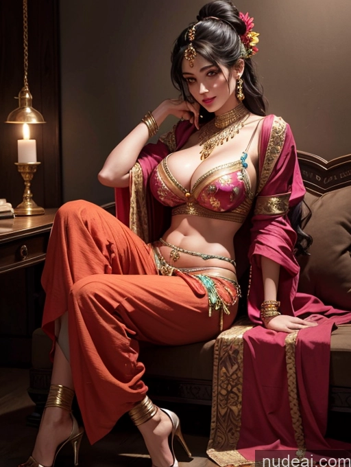 related ai porn images free for Woman Busty Beautiful Indian Blouse Harem Pants High Heels Bright Lighting Dark Lighting Detailed