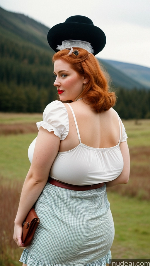 ai nude image of there is a woman with a hat on her head and a dress pics of Huge Boobs Busty Perfect Boobs Big Ass Abs Thick Chubby Big Hips Fairer Skin Lipstick Irish Professor Western Vintage Dirndl