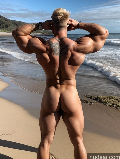 ai nude image of arafed man with a tattoo on his back standing on the beach pics of Huge Boobs Tattoos Muscular Big Ass Abs Long Legs 18 Blonde Bodybuilder Beach Back View