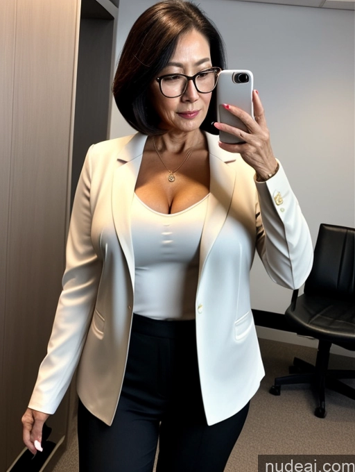 related ai porn images free for Milf Perfect Boobs Beautiful Glasses Perfect Body 70s Bobcut Chinese Mirror Selfie Office Blouse Bra Casual Jacket Suit Cleavage Dark Lighting Detailed