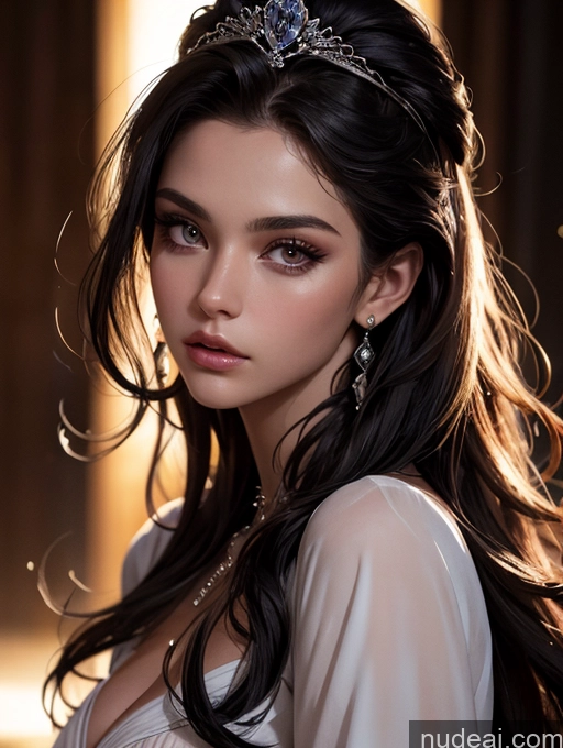 ai nude image of arafed woman with long hair wearing a tiara and a white dress pics of One 18 Miss Universe Model Black Hair Long Hair Close-up View Dark Lighting Blouse