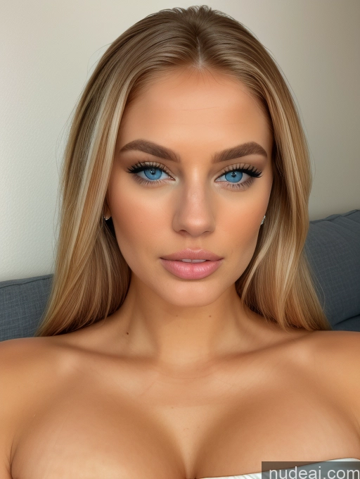 ai nude image of arafed woman with blue eyes and a white top posing for a picture pics of Miss Universe Model Busty Beautiful 20s Blonde Skin Detail (beta) Couch Deep Blue Eyes Dutch Doll Likeness Fairer Skin Pubic Hair