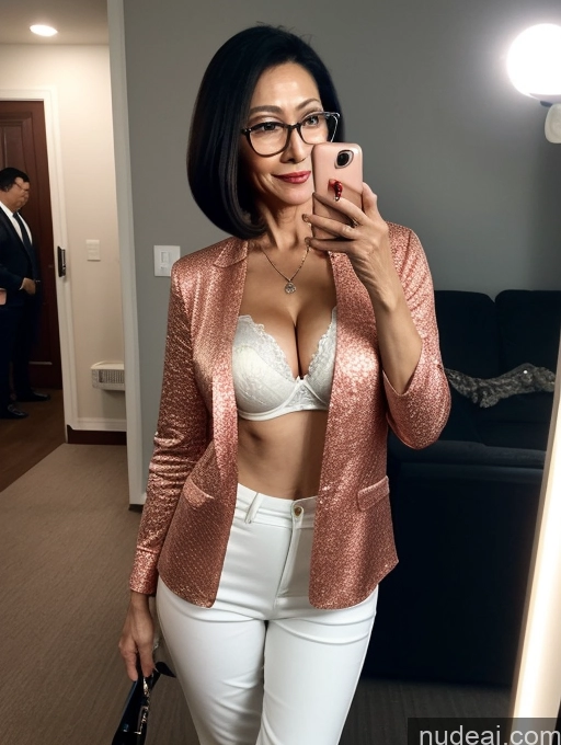 related ai porn images free for Milf Perfect Boobs Beautiful Glasses Perfect Body 70s Bobcut Chinese Mirror Selfie Blouse Bra Casual Jacket Suit Cleavage Dark Lighting Detailed Party