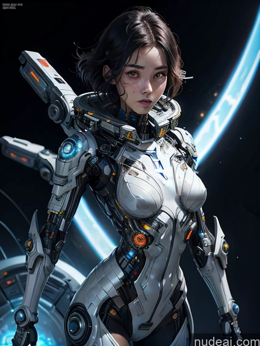 ai nude image of arafed woman in futuristic suit with sci - fi armor and sci - fi equipment pics of Dark Lighting Pilot Space Suit Dynamic View Sci-fi Armor Jumping 18 Skinny Small Tits Korean Made Of Fractals Cyborg Black Hair Bobcut