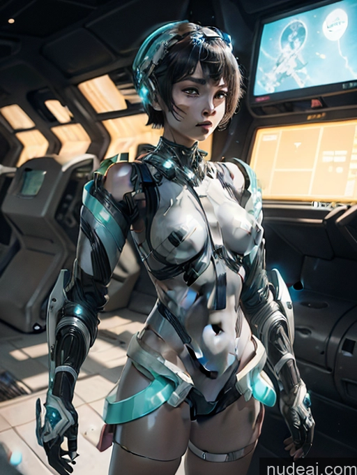 Dark Lighting Pilot Space Suit Dynamic View Sci-fi Armor Jumping 18 Skinny Small Tits Korean Made Of Fractals Cyborg Black Hair Bobcut Deva Battle Suit/Angela Balzac Cosplay