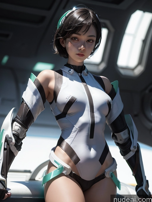 Dark Lighting Pilot Space Suit Dynamic View Sci-fi Armor Jumping 18 Skinny Small Tits Korean Cyborg Black Hair Bobcut Deva Battle Suit/Angela Balzac Cosplay