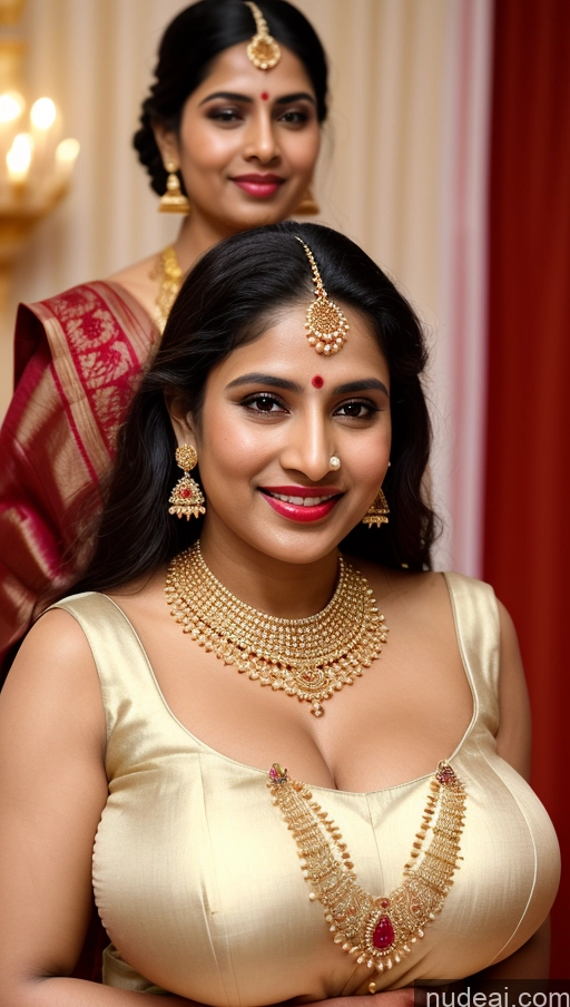 ai nude image of there is a woman in a gold dress posing for a picture pics of Woman Busty Huge Boobs Beautiful Lipstick Big Ass Fairer Skin 50s Happy Sexy Face Black Hair Long Hair Indian Skin Detail (beta) Front View Sari Traditional Wedding Jewelry Gold Jewelry Bright Lighting