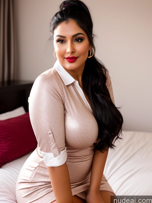 ai nude image of there is a woman sitting on a bed with a red pillow pics of Woman One Perfect Boobs Beautiful Lipstick Big Ass Chubby Long Legs Perfect Body 30s Happy Seductive Pouting Lips Black Hair Ponytail Indian Bedroom Front View Spreading Legs Dress Long Skirt Polo Shirt