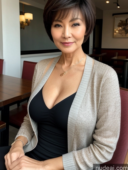 related ai porn images free for Milf Perfect Boobs Perfect Body Beautiful 70s Sexy Face Short Hair Chinese Cafe Blouse Bra Casual Suit Cleavage Detailed Professor Sweater