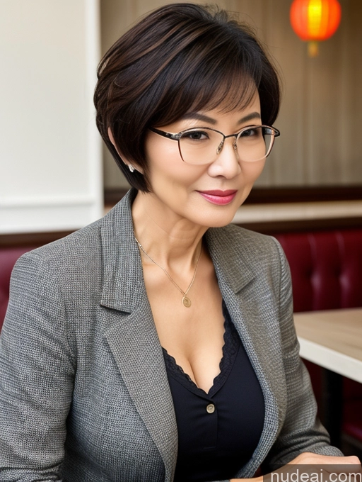 related ai porn images free for Milf Perfect Boobs Beautiful Perfect Body Short Hair 70s Chinese Cafe Blouse Bra Casual Jacket Professor Suit Cleavage Detailed Sexy Face Glasses