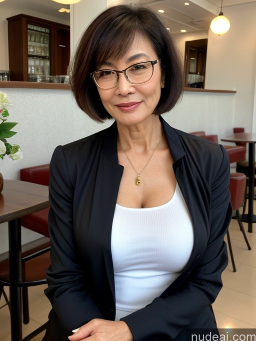 related ai porn images free for Milf Perfect Boobs Beautiful Glasses Perfect Body Short Hair 70s Chinese Cafe Blouse Bra Casual Jacket Professor Suit Cleavage Detailed Sexy Face