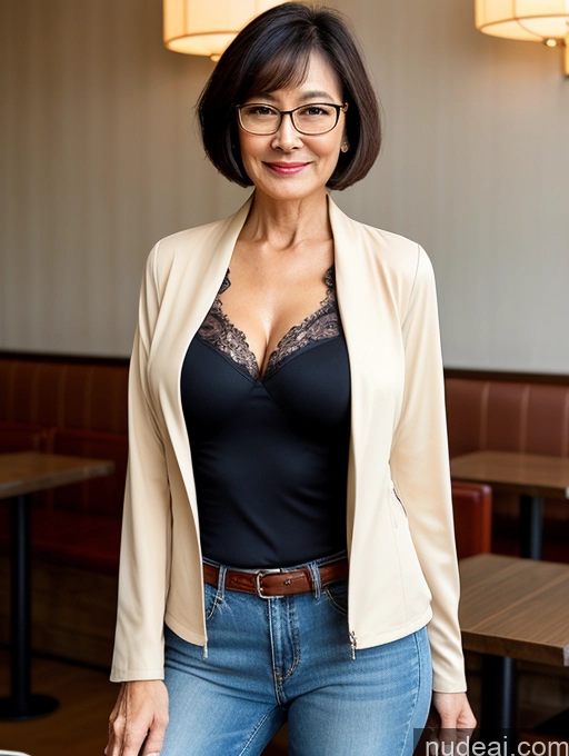 related ai porn images free for Milf Perfect Boobs Beautiful Glasses Perfect Body Short Hair 70s Chinese Cafe Blouse Bra Casual Jacket Professor Suit Cleavage Detailed Sexy Face