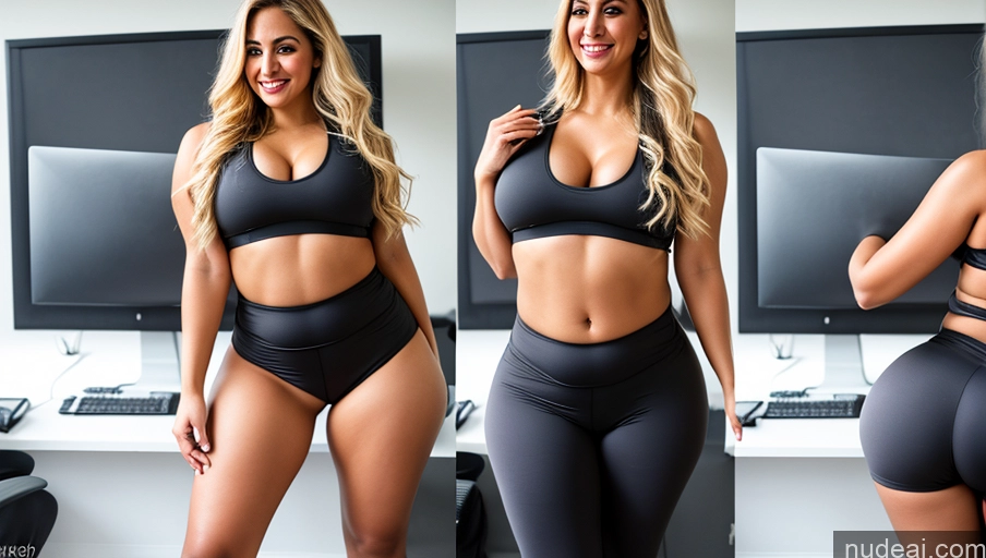 ai nude image of arafed woman in a black sports bra top and black shorts pics of Dildo Reveal Big Ass Big Hips Long Legs Oiled Body Dark Skin Arabic Charcoal Office Sorority Blonde Chubby Thick Close-up View Spandex Ponytail Working Out Shocked Happy