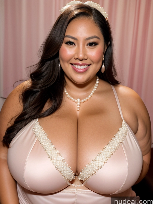 ai nude image of araffe woman in a pink dress with a tiable and pearls pics of Model Busty Filipina Huge Boobs Fat Chubby Thick Bows Happy Cleavage Jewelry Pearl Jewelry 30s