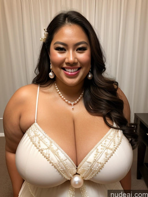 ai nude image of there is a woman in a white dress posing for a picture pics of Model Busty Filipina Huge Boobs Fat Chubby Thick Bows Happy Cleavage Jewelry Pearl Jewelry 30s