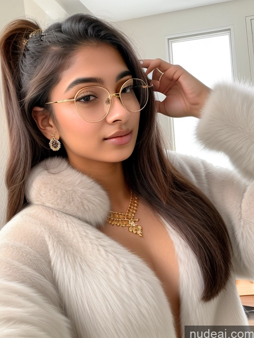 ai nude image of araffe wearing a white coat and glasses posing for a picture pics of Sorority Beautiful 18 Ponytail Diamond Jewelry Gold Jewelry Jewelry Thin Round Glasses Fur Indian