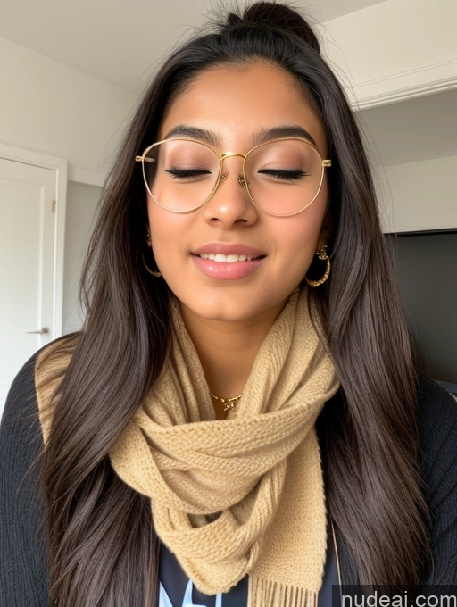 ai nude image of arafed woman wearing glasses and a scarf with a smile pics of Sorority Beautiful 18 Ponytail Diamond Jewelry Gold Jewelry Jewelry Thin Round Glasses Indian Orgasm Scarf