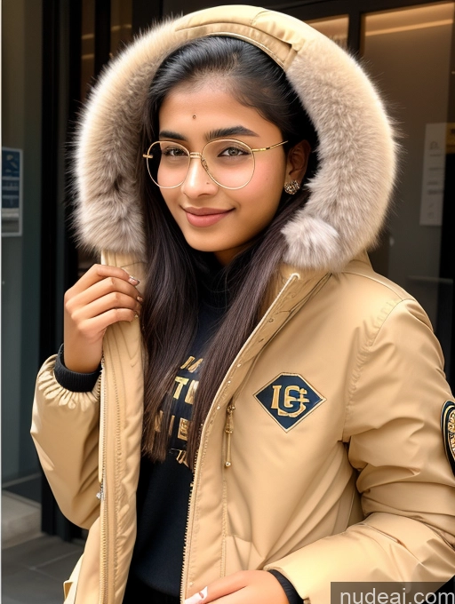 ai nude image of arafed woman wearing a jacket and glasses standing outside pics of Sorority Beautiful 18 Ponytail Diamond Jewelry Gold Jewelry Jewelry Thin Round Glasses Indian Parka