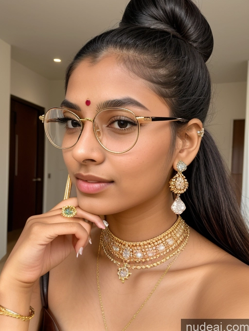 ai nude image of a close up of a woman wearing a necklace and glasses pics of Sorority Beautiful 18 Ponytail Indian Diamond Jewelry Gold Jewelry Jewelry Thin Round Glasses Leather