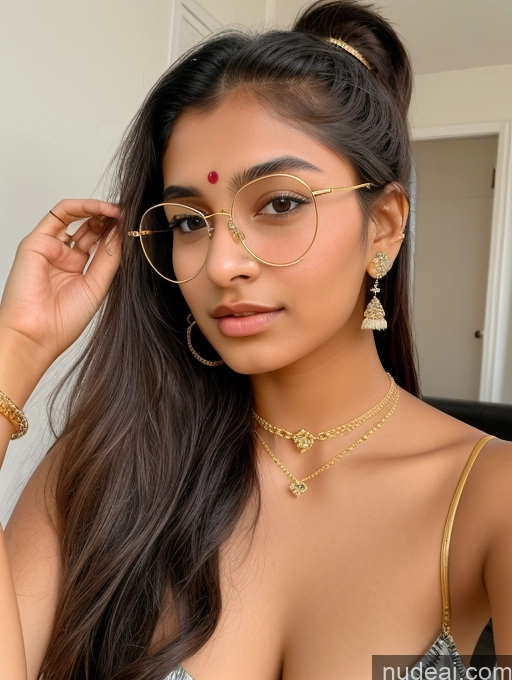 ai nude image of araffed woman with glasses and a gold choke and a necklace pics of Sorority Beautiful 18 Ponytail Indian Diamond Jewelry Gold Jewelry Jewelry Thin Round Glasses Leather