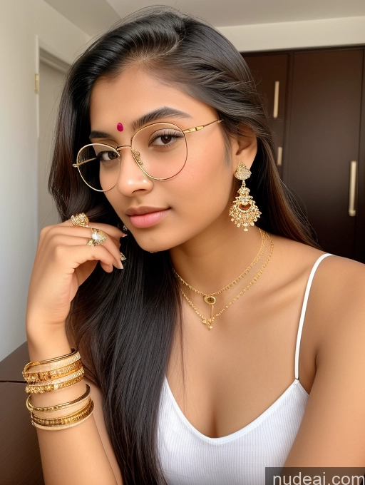 ai nude image of a close up of a woman wearing glasses and a white top pics of Sorority Beautiful 18 Ponytail Indian Diamond Jewelry Gold Jewelry Jewelry Thin Round Glasses Leather