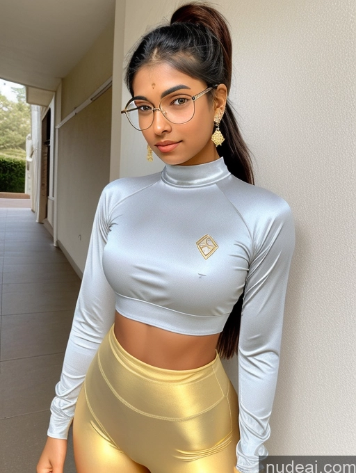 ai nude image of a close up of a woman in a shiny gold outfit pics of Sorority Beautiful 18 Ponytail Indian Diamond Jewelry Gold Jewelry Jewelry Thin Round Glasses Spandex