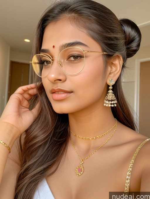 ai nude image of a close up of a woman wearing a white top and gold glasses pics of Sorority Beautiful 18 Ponytail Indian Diamond Jewelry Gold Jewelry Jewelry Thin Round Glasses Sexy Attire Temptation