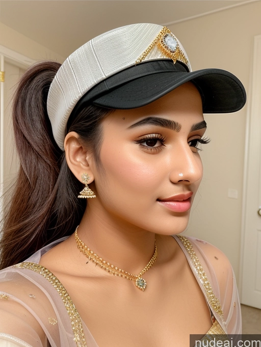 ai nude image of araffe wearing a white hat and a gold necklace and earrings pics of Sorority Beautiful 18 Ponytail Diamond Jewelry Gold Jewelry Jewelry Sexy Attire Temptation Indian Hat