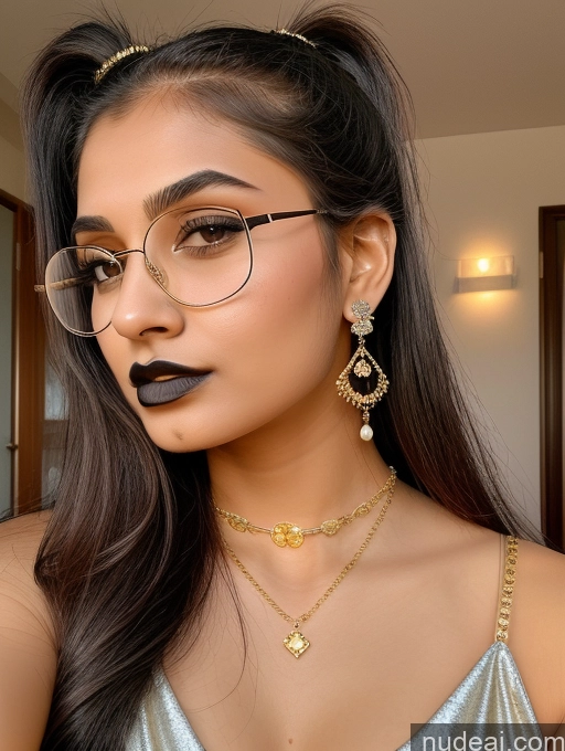 ai nude image of a close up of a woman wearing glasses and a necklace pics of Sorority Beautiful 18 Ponytail Diamond Jewelry Gold Jewelry Jewelry Sexy Attire Temptation Indian Goth Thin Round Glasses