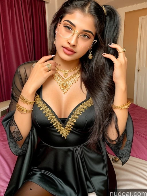 ai nude image of sexy indian woman in black lingerie posing on bed with gold jewelry pics of Sorority Beautiful 18 Ponytail Diamond Jewelry Gold Jewelry Jewelry Sexy Attire Temptation Indian Goth Thin Round Glasses