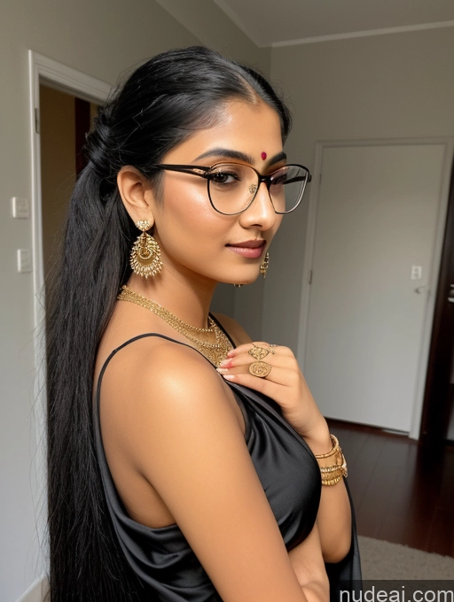 ai nude image of there is a woman with glasses and a black dress posing for a picture pics of Sorority Beautiful 18 Ponytail Diamond Jewelry Gold Jewelry Jewelry Indian Goth Thin Round Glasses Sari