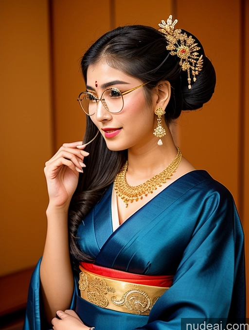 ai nude image of arafed woman in a blue dress and gold jewelry poses for a picture pics of Sorority Beautiful 18 Ponytail Diamond Jewelry Gold Jewelry Jewelry Indian Thin Round Glasses Sari Geisha