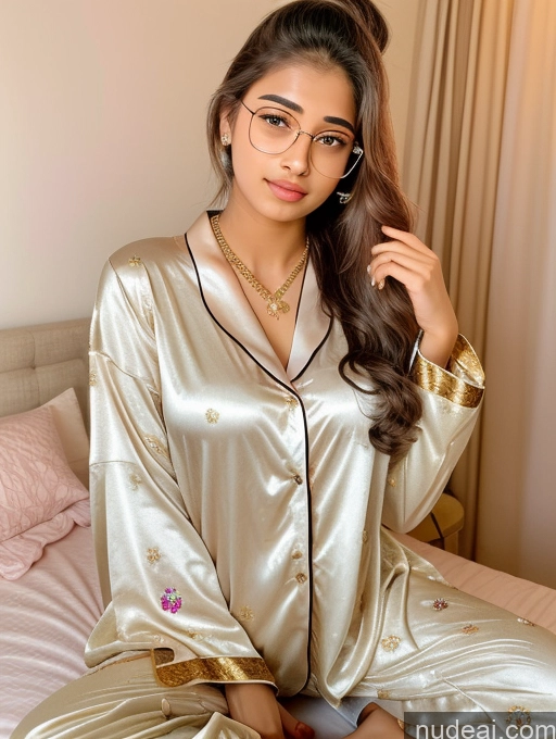 ai nude image of araffe woman in a gold and black pajamas sitting on a bed pics of Sorority Beautiful 18 Ponytail Indian Diamond Jewelry Gold Jewelry Jewelry Thin Round Glasses Sexy Attire Temptation Pajamas