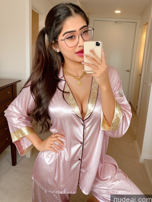 ai nude image of araffe woman in pink pajamas taking a selfie in a mirror pics of Sorority Beautiful 18 Ponytail Indian Diamond Jewelry Gold Jewelry Jewelry Thin Round Glasses Sexy Attire Temptation Pajamas Ahegao Close Up Vaginal + Creampie