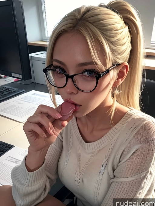 related ai porn images free for Blonde Simple Ponytail Glasses Chubby Blowjob Secretary Two Dress Stylish Office Woman 50s Sweater Transparent