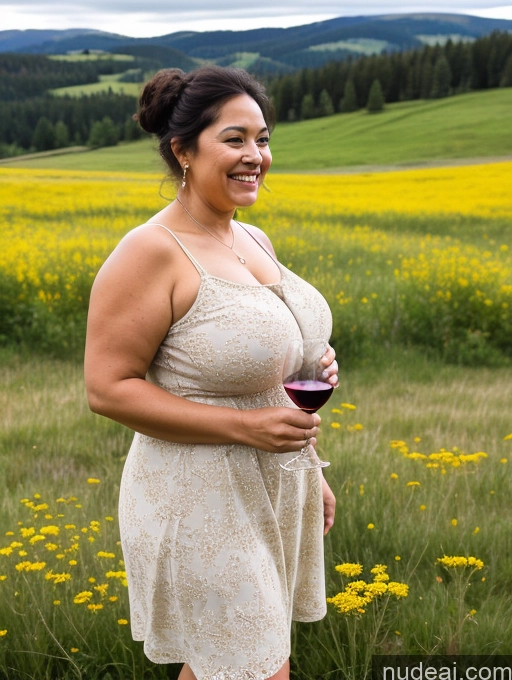 related ai porn images free for One Huge Boobs Chubby Fat Big Hips 60s Happy White Side View Dress Milf Black Hair Hair Bun Meadow Jewelry Wine