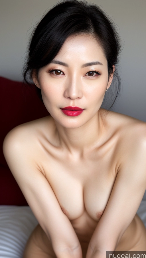 ai nude image of arafed asian woman with a red lip and a red lipstick pics of Woman One Beautiful Lipstick Black Hair Slicked Skin Detail (beta) Detailed Small Tits Fairer Skin Korean 40s